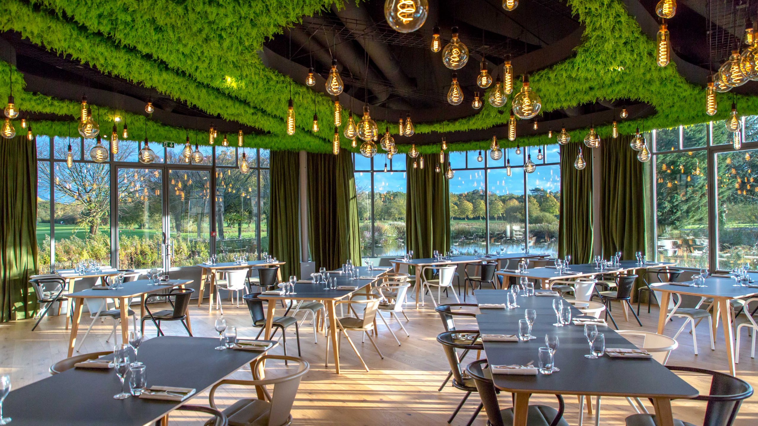 Dining room with a spectacular view at the Mercure Hotel, Chantilly, Paris, France