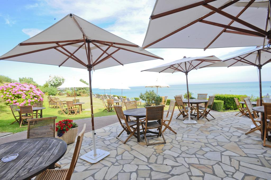 On the terrace at the Dormy House, Etretat, Normandy, France