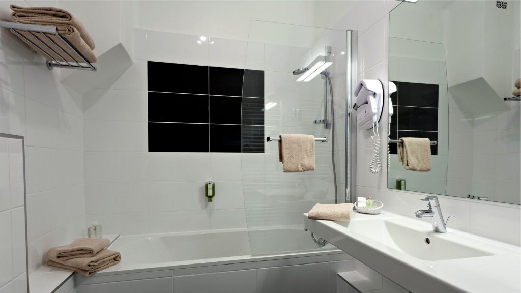 A bathroom at Hotel lâ€™Univers, Arras, Northern France