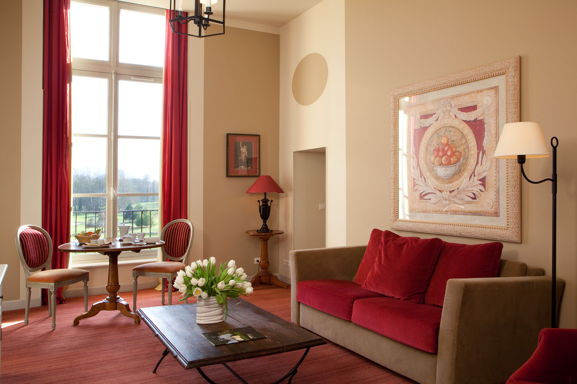 A suite bedroom at Chateau d'Augerville, near Fontainebleau, France