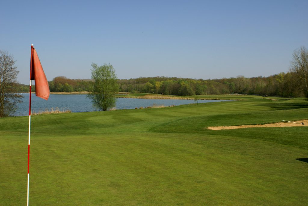 Over the water at L'Ailette Golf Club north of Reims in Champagne, France