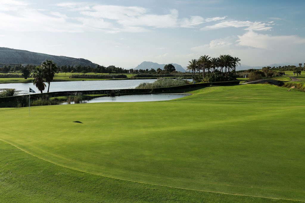 On the green at La Finca Golf Course, Alicante, Spain