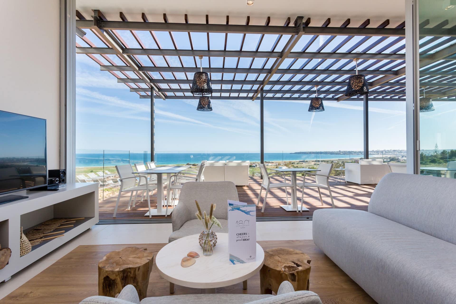 In the lounge at Palmares Beach House Hotel, Lagos, Portugal