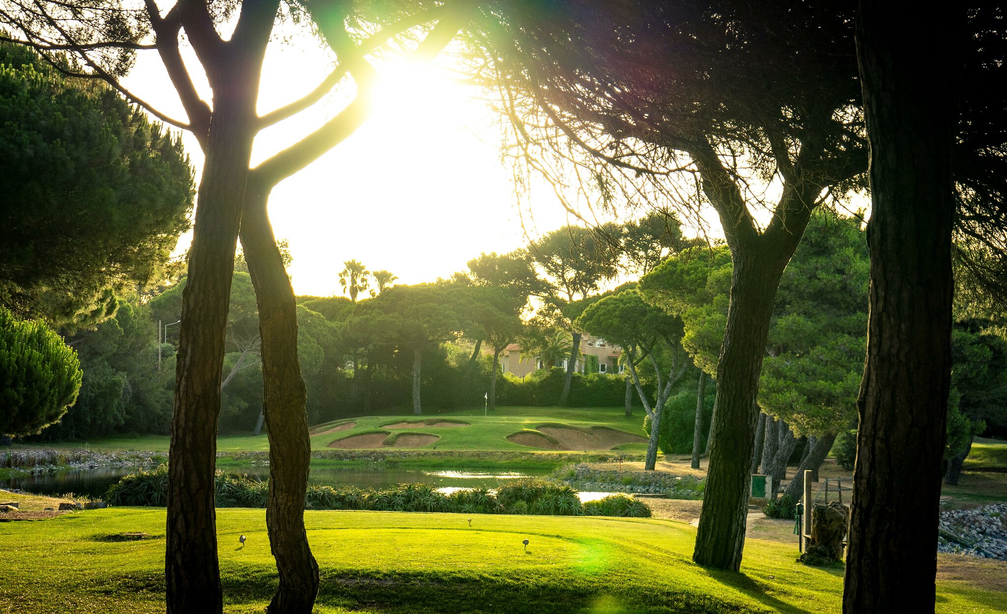 Water and tough bunkers on this par three at Quinta da Marinha Golf Course, Cascais, Portugal