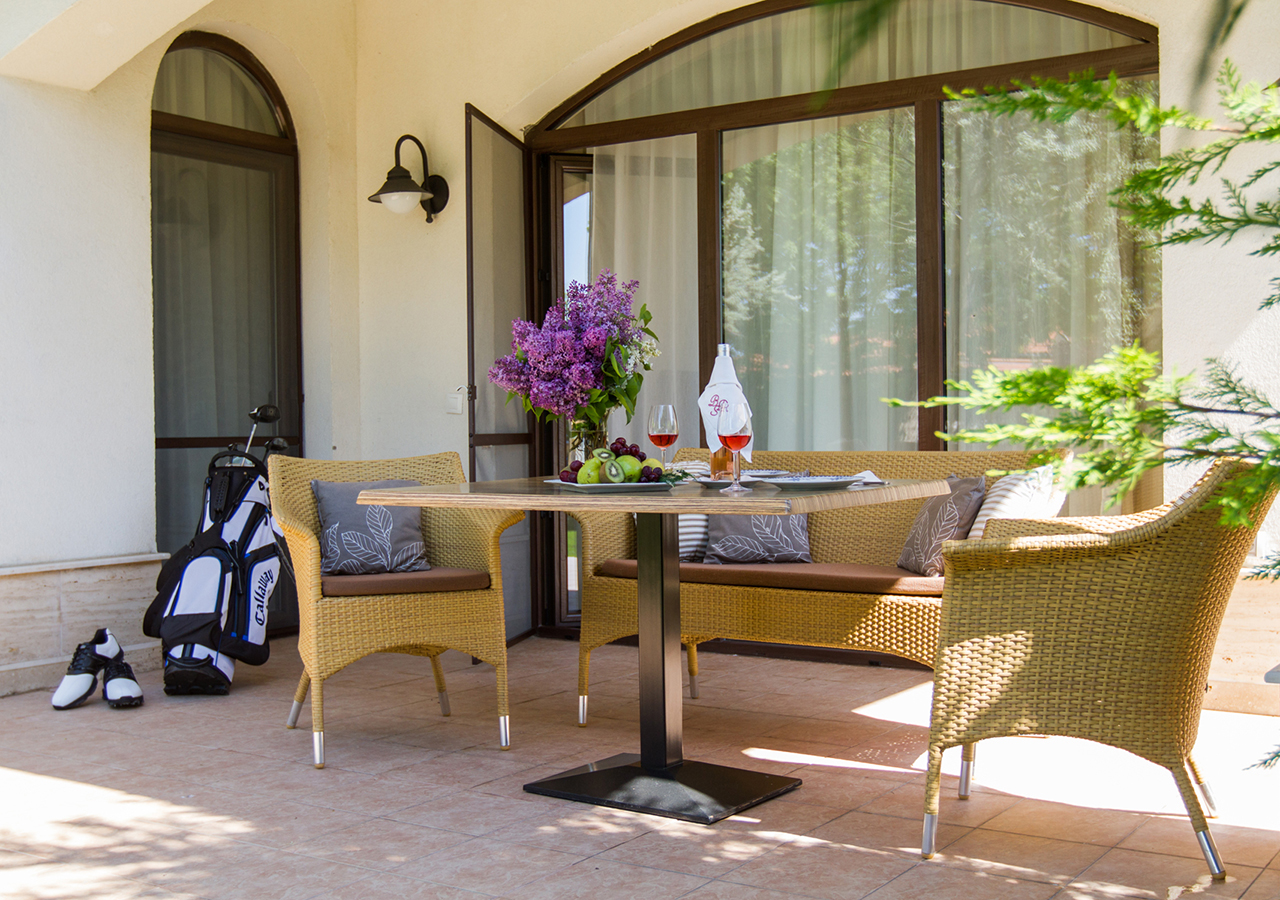 Enjoy a drink on your terrace after golf at BlackSeaRama Golf Resort, Cape Kaliakra, Bulgaria