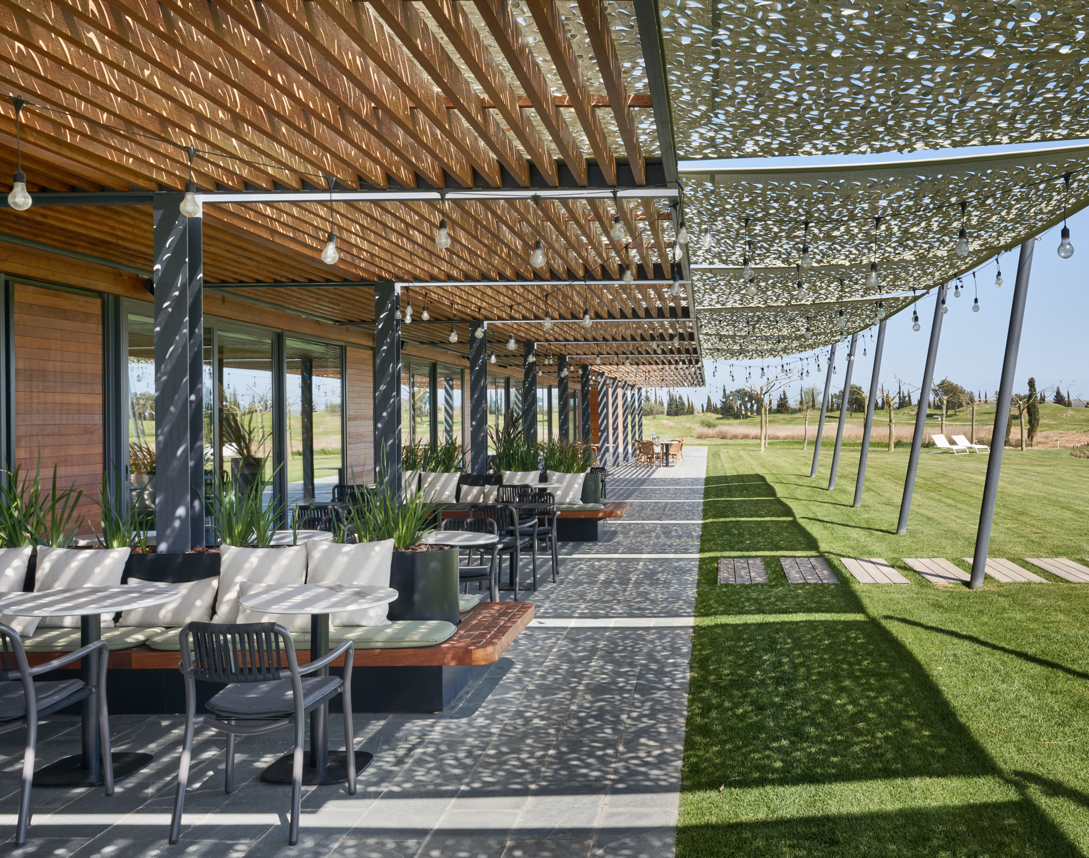 Enjoy the shady terrace at Hotel Terraverda at Emporda Golf Girona, Costa Brava, Spain