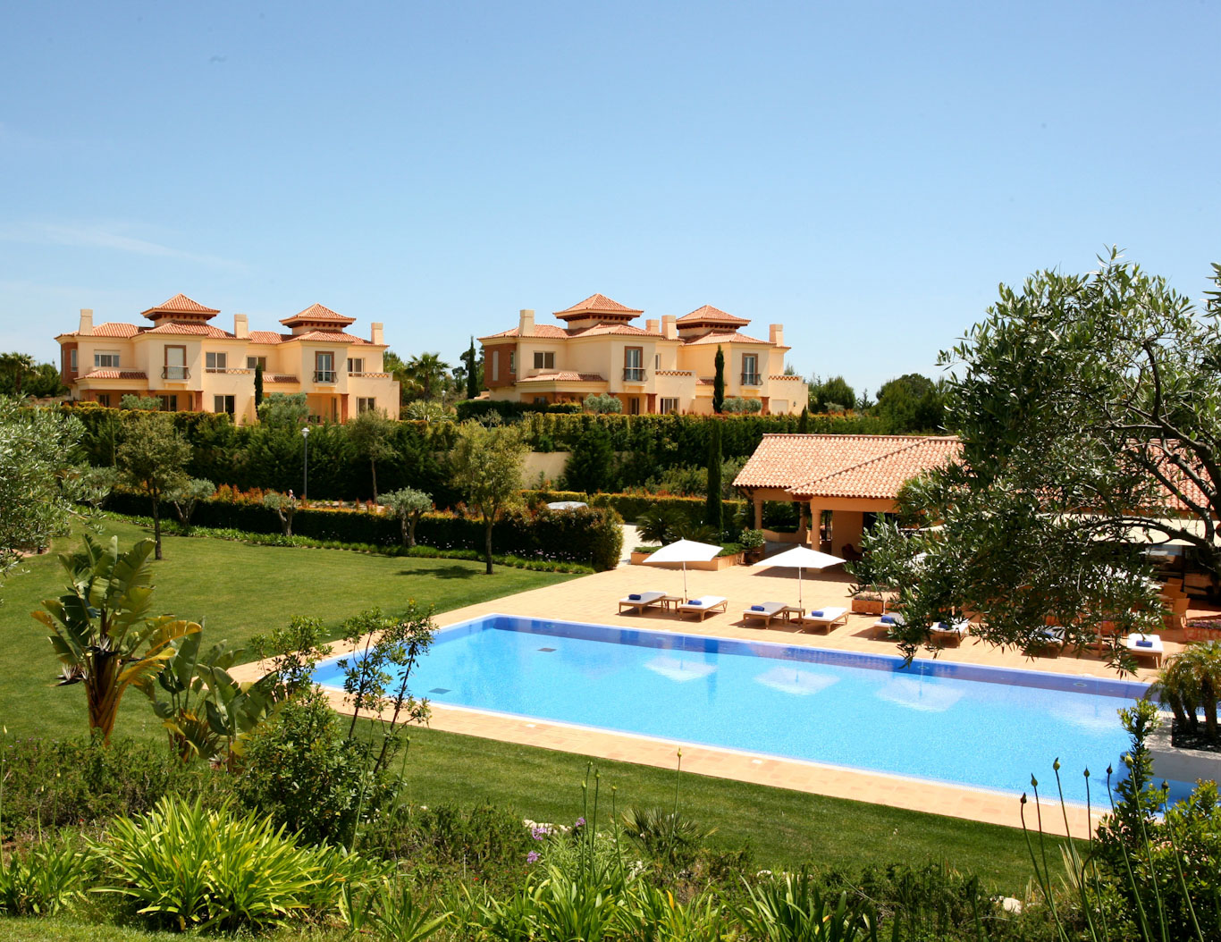 The shared swimming pool at Monte Rei Golf and Country Club, near Tavira, Eastern Algarve, Portugal