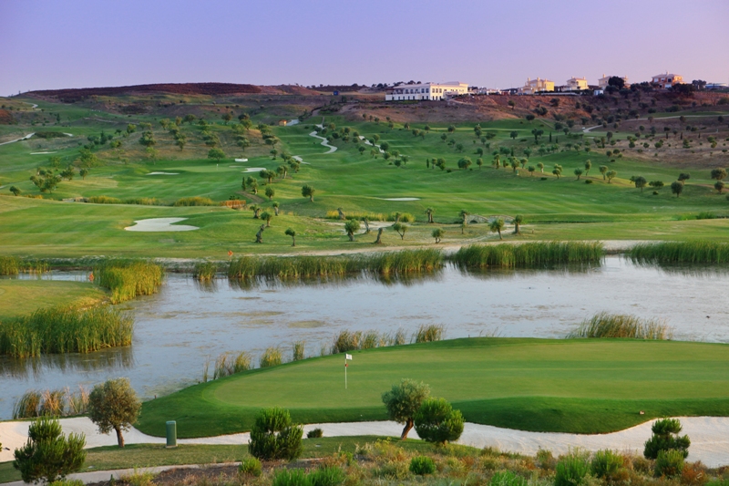 View across Quinta do Vale golf course Eastern Algarve, Portugal, up to the clubhouse