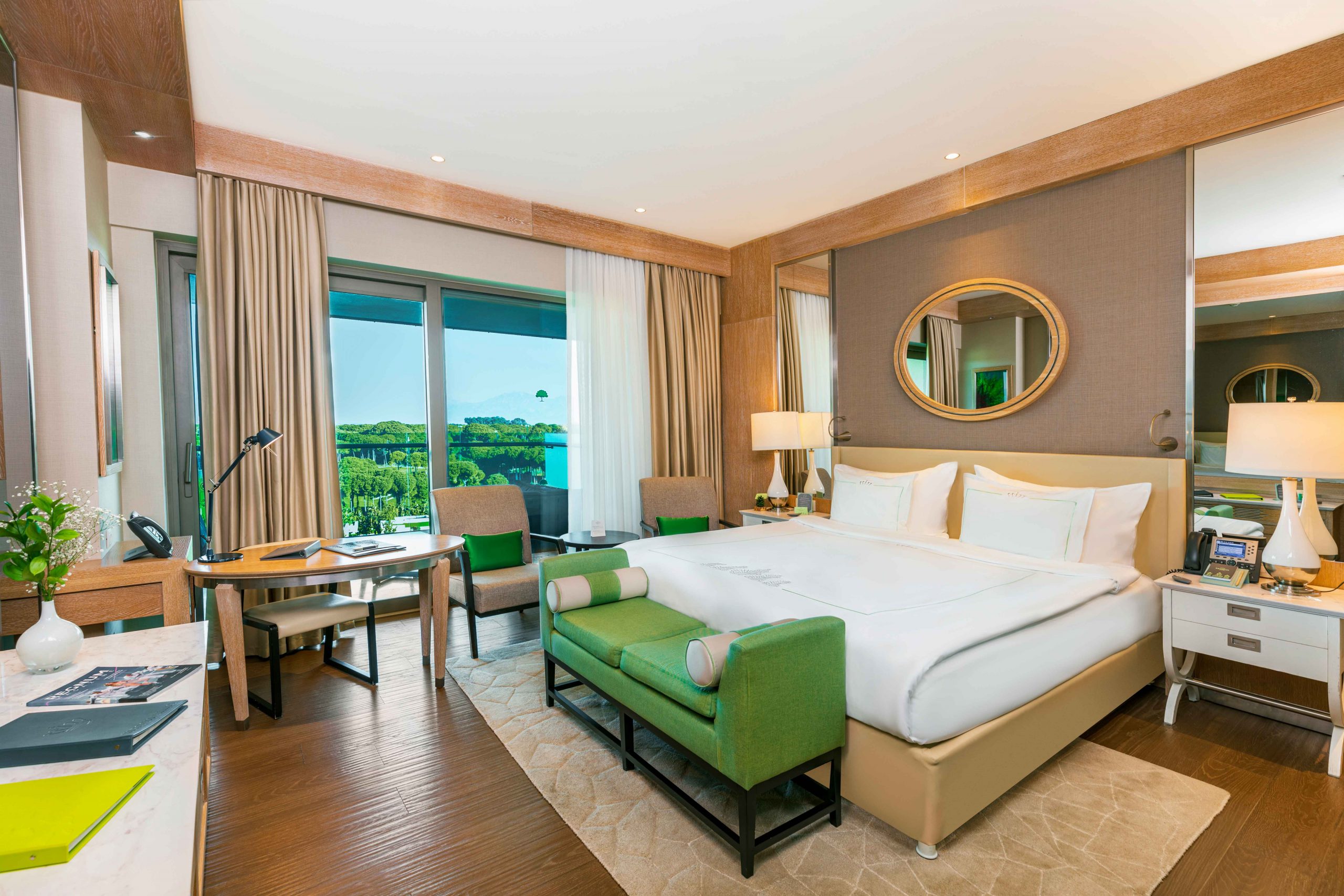 A double bedroom at Regnum Carya Golf and Spa Resort, Turkey
