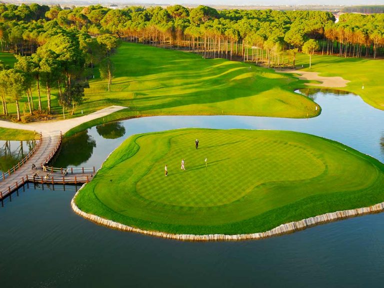 On the island green at Sueno Dunes golf course, Belek, Turkey