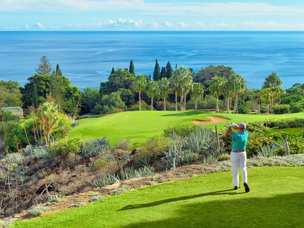 On the tee at Tecina Golf course, La Gomera, Canary Islands