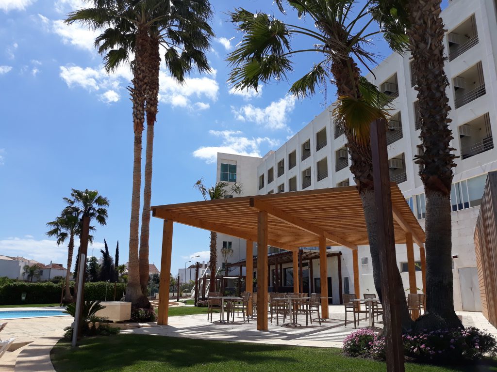 The sun terrace at Maria Nova Lounge Hotel, Tavira, Eastern Algarve, Portugal