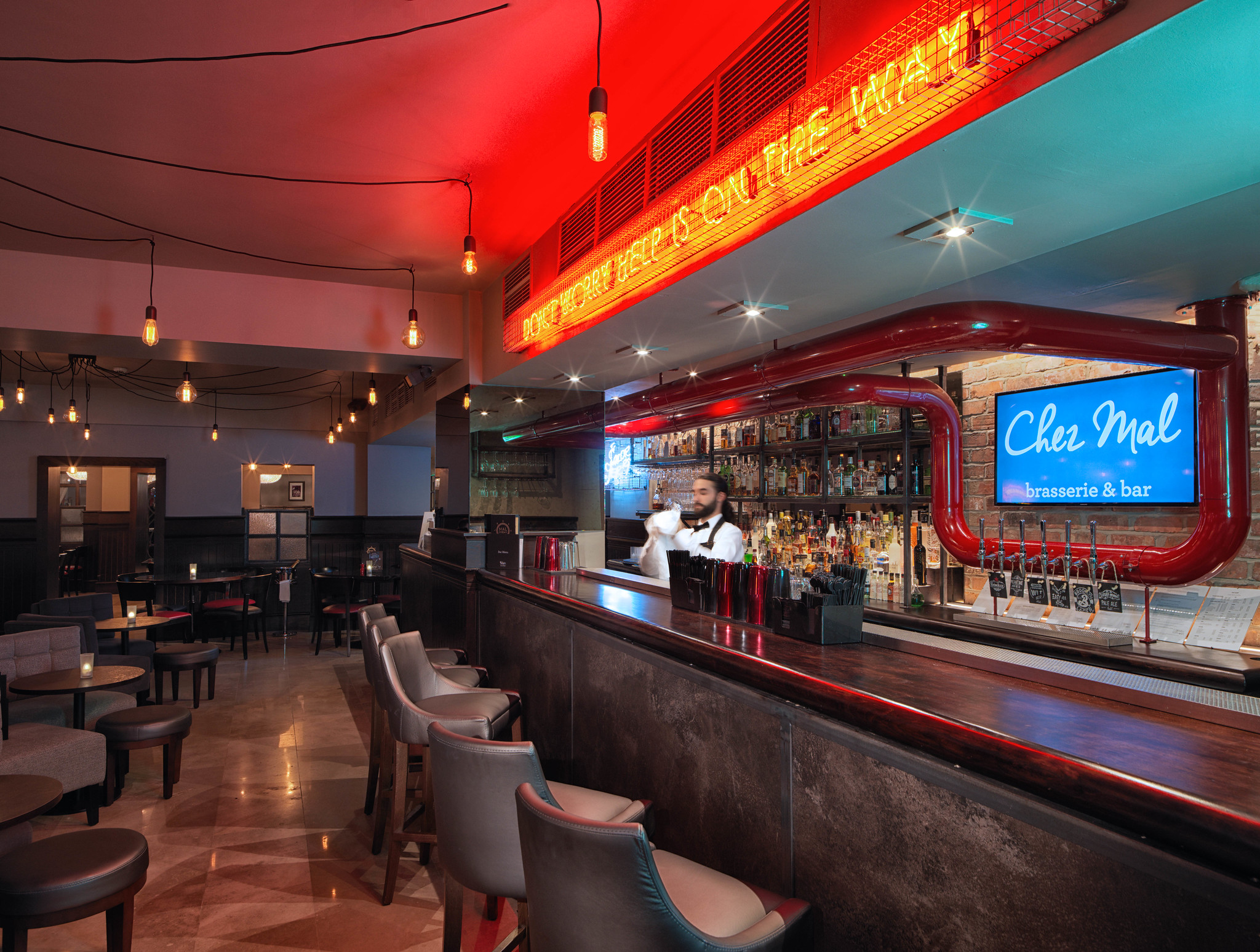 In the bar at Malmaison Hotel, Leeds, England