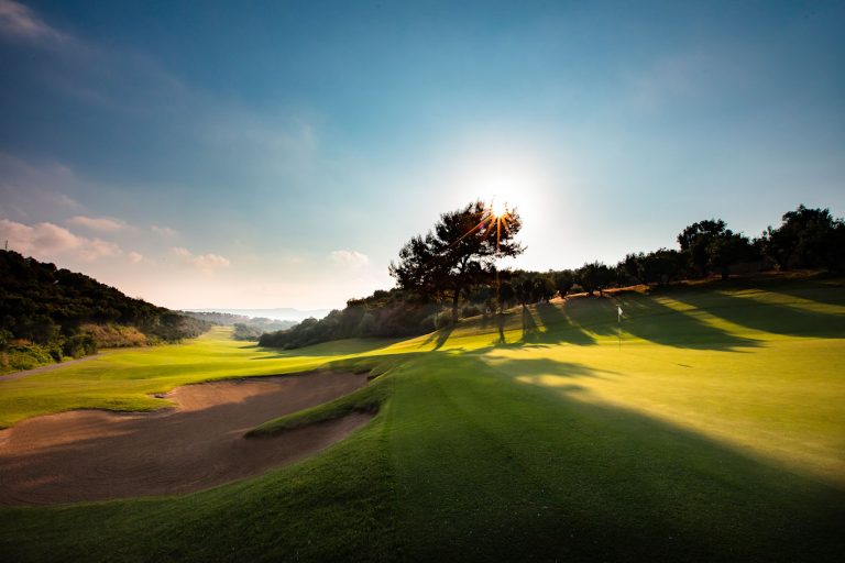 The 12th hole at Navarino Bay golf course, Greece. Golf Planet Holidays.