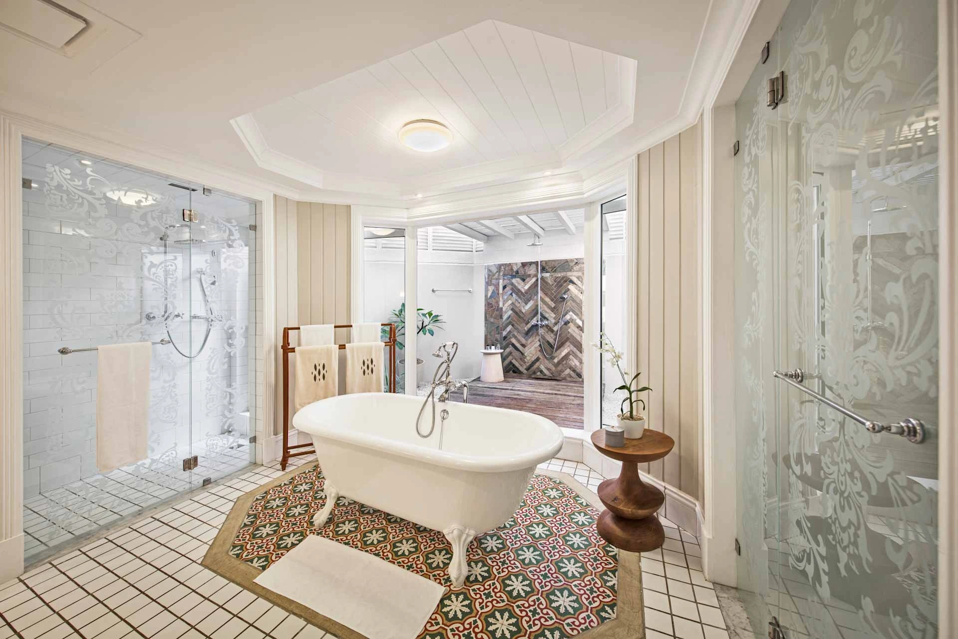 Junior Suite bathroom at Heritage Le Telfair Golf and Wellness Resort, Mauritius. Golf Planet Holidays.